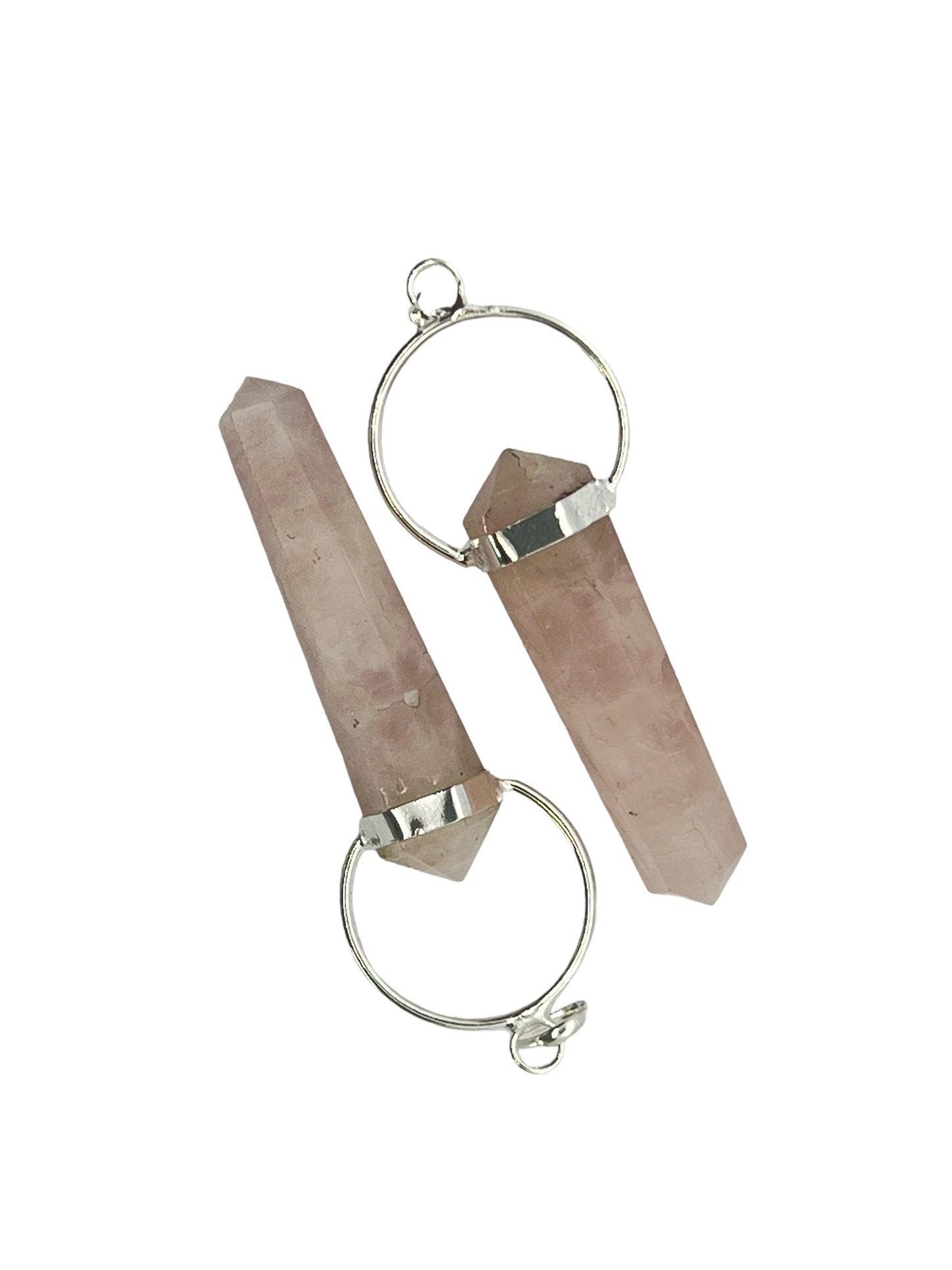 Gemstone Double Terminated Point Sloped Bow Pendant - Rose Quartz (2-Pack)