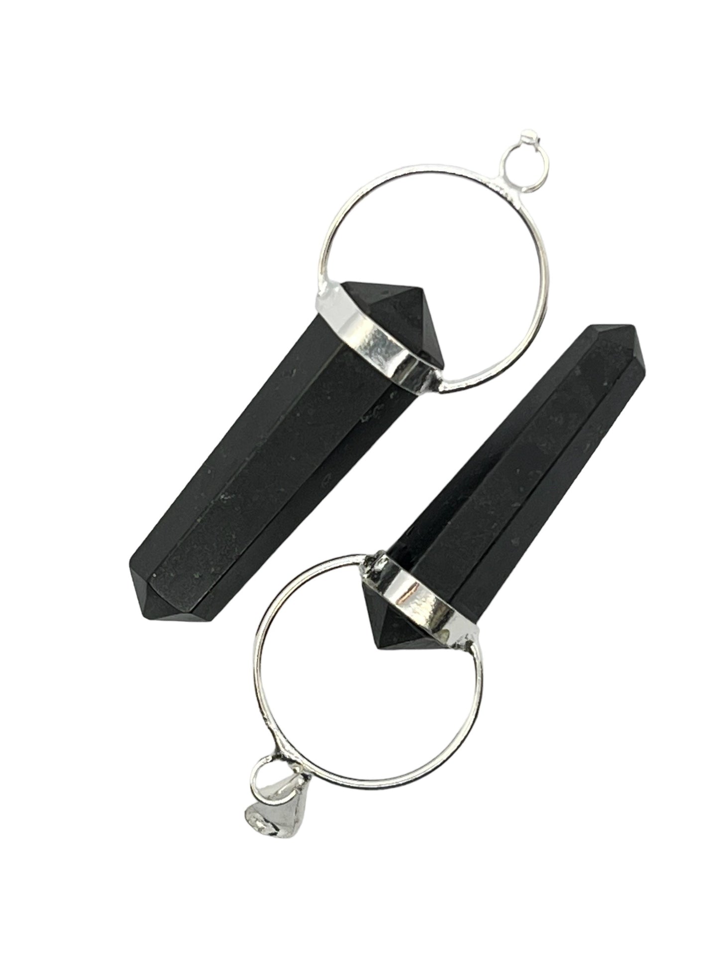 Gemstone Double Terminated Point Sloped Bow Pendant - Black Tourmaline (2-Pack)
