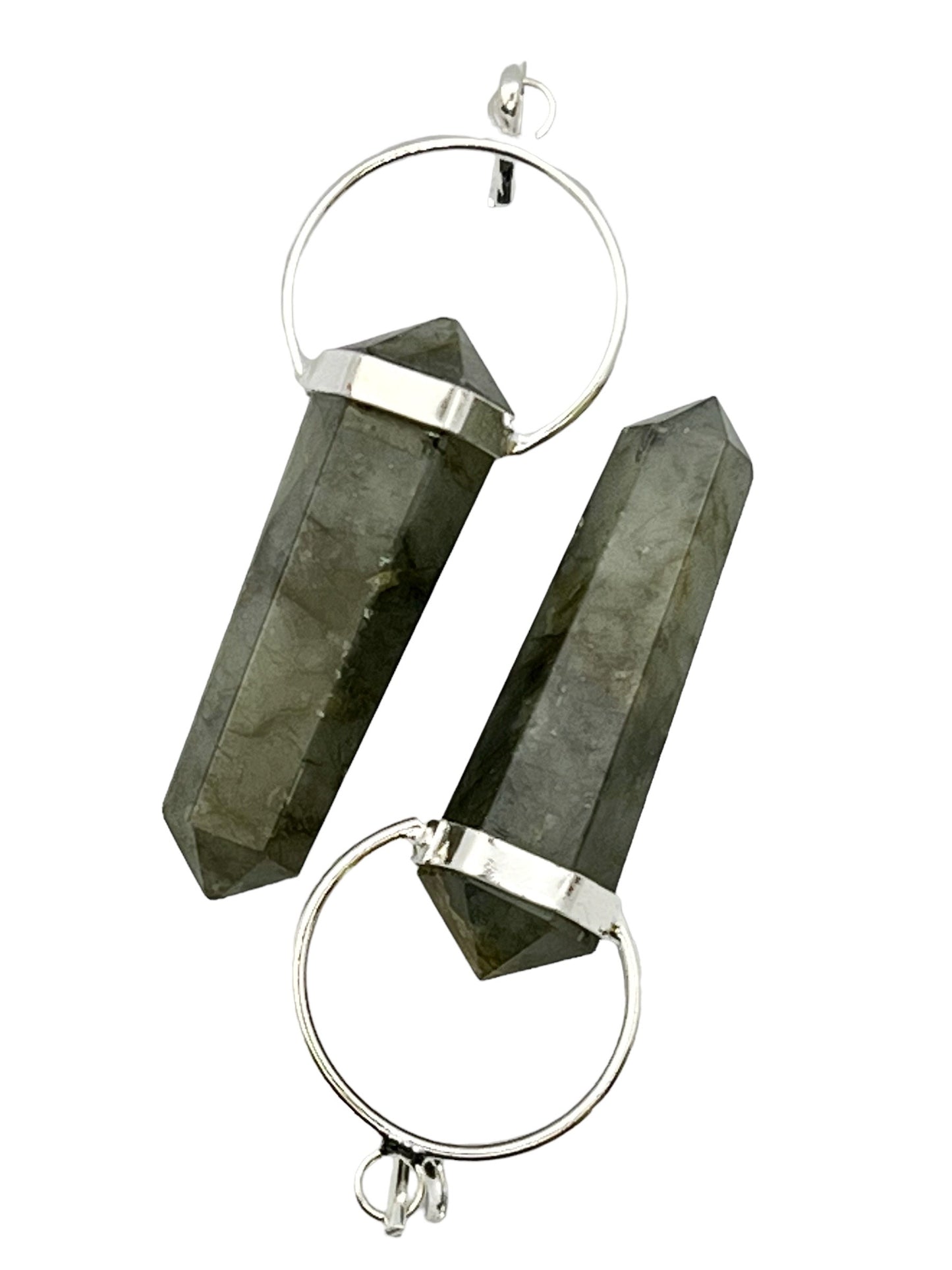 Gemstone Double Terminated Point Sloped Bow Pendant - Labradorite (2-Pack)