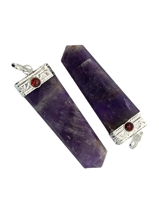 Gemstone Flat Point Garnet Pendant - Amethyst (12-Pack)