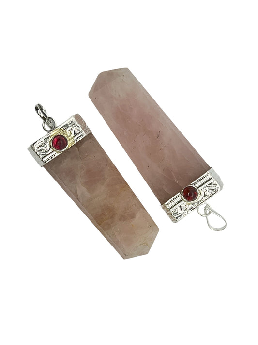 Gemstone Flat Point Garnet Pendant - Rose Quartz (12-Pack)