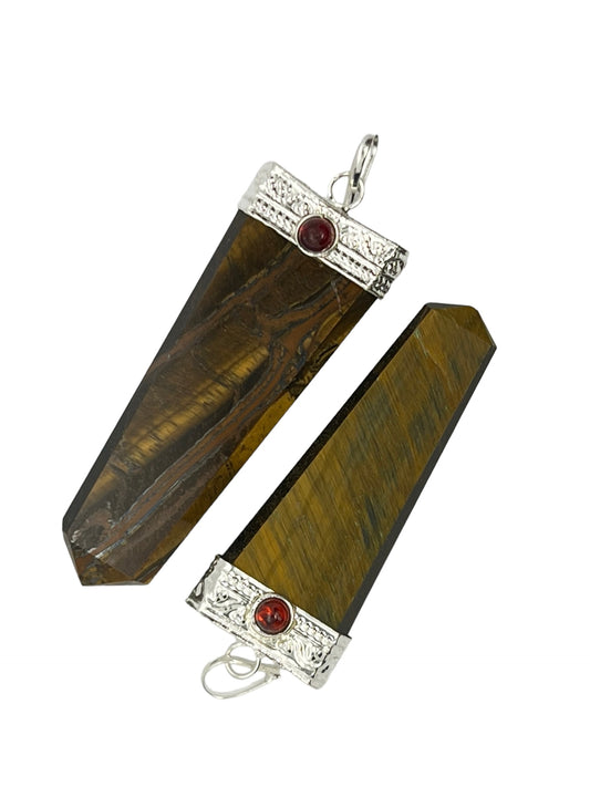 Gemstone Flat Point Garnet Pendant - Tiger Eye (12-Pack)