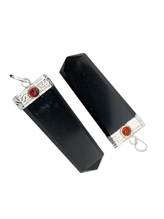 Gemstone Flat Point Garnet Pendant - Black Obsidian (12-Pack)