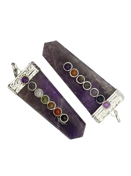 7 Chakra Flat Gemstone Pendant - Amethyst (2-Pack)