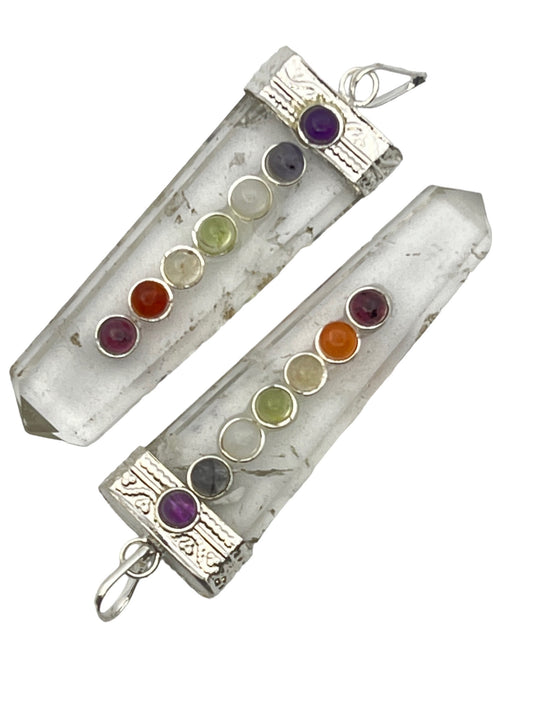 7 Chakra Flat Gemstone Pendant - Crystal Quartz (2-Pack)