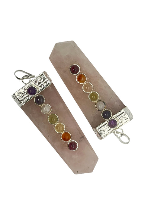 7 Chakra Flat Gemstone Pendant - Rose Quartz (2-Pack)