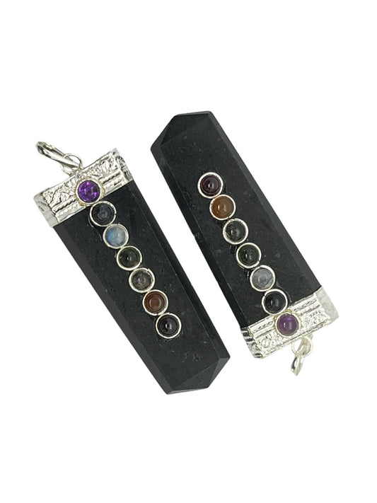 7 Chakra Flat Gemstone Pendant - Black Tourmaline (2-Pack)