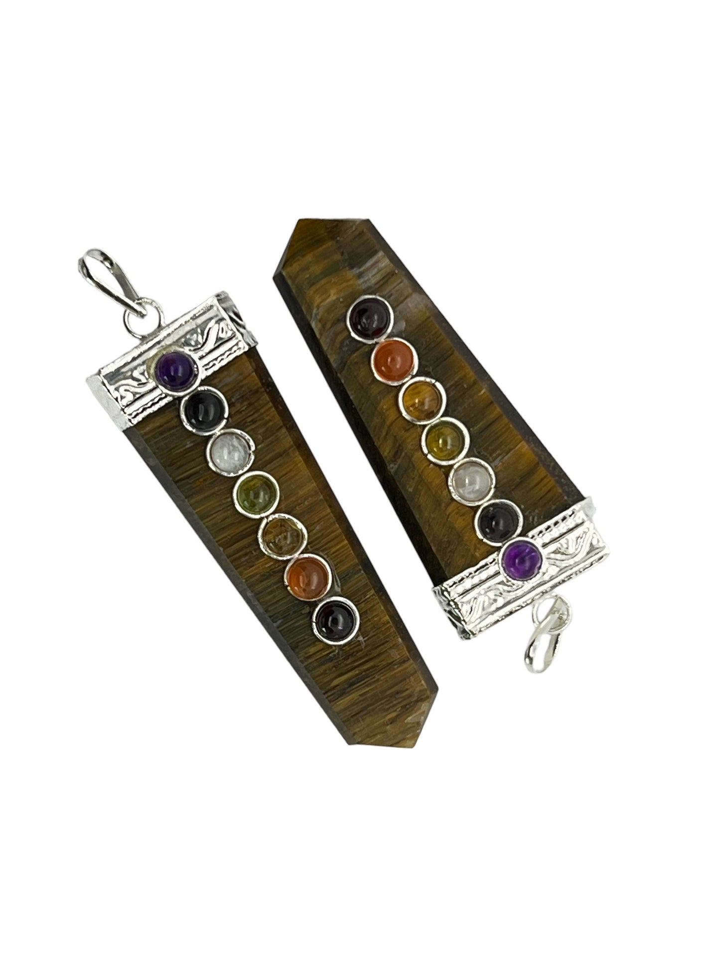 7 Chakra Flat Gemstone Pendant - Tiger Eye (2-Pack)