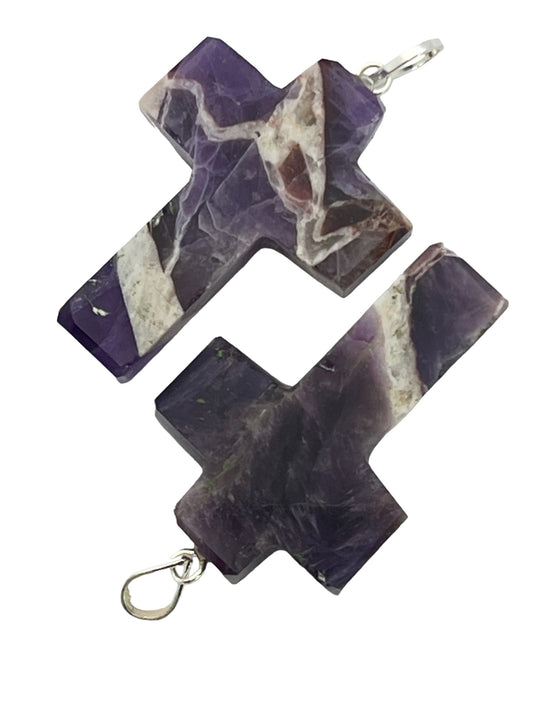Gemstone Cross-Shaped Pendant - Amethyst (2-Pack)