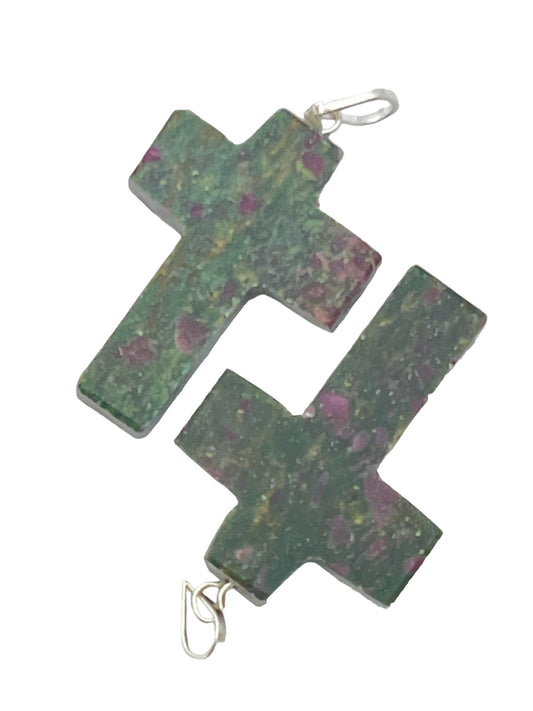 Gemstone Cross-Shaped Pendant - Ruby Zoisite (2-Pack)