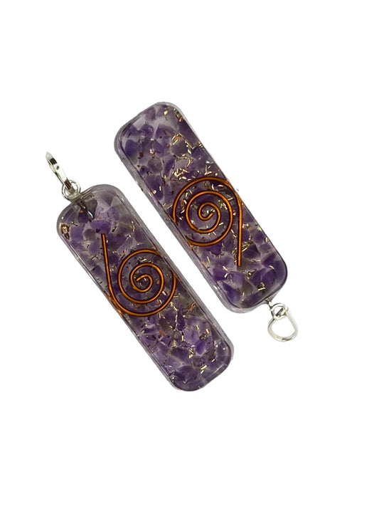 Long Cube Shaped Orgone Pendant - Amethyst (12-Pack)