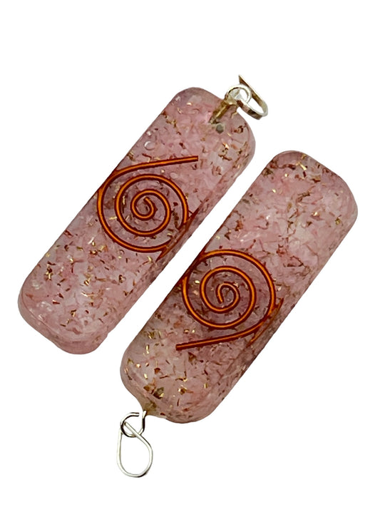 Long Cube Shaped Orgone Pendant - Rose Quartz (12-Pack)