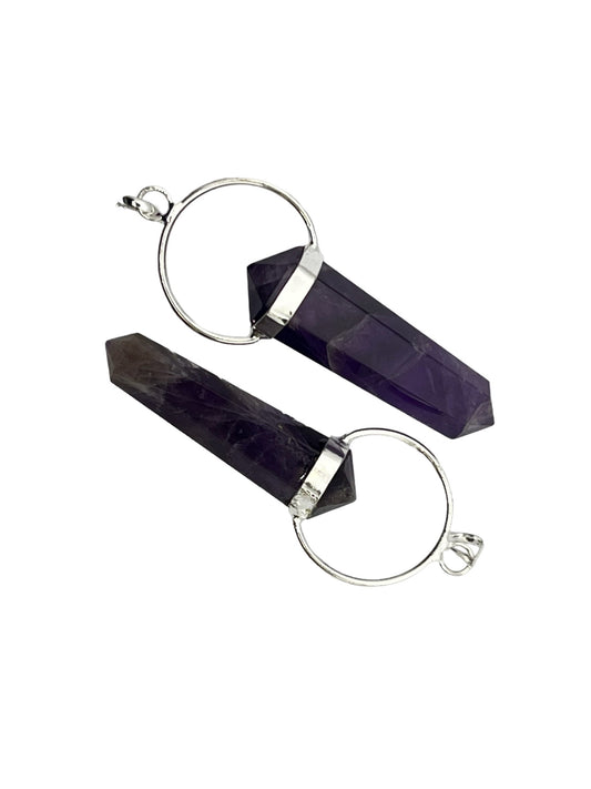 Gemstone Double Terminated Point Sloped Bow Pendant - Amethyst (2-Pack)