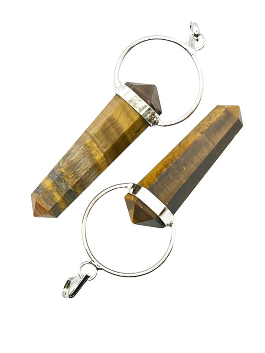 Gemstone Double Terminated Point Sloped Bow Pendant - Tiger Eye (2-Pack)