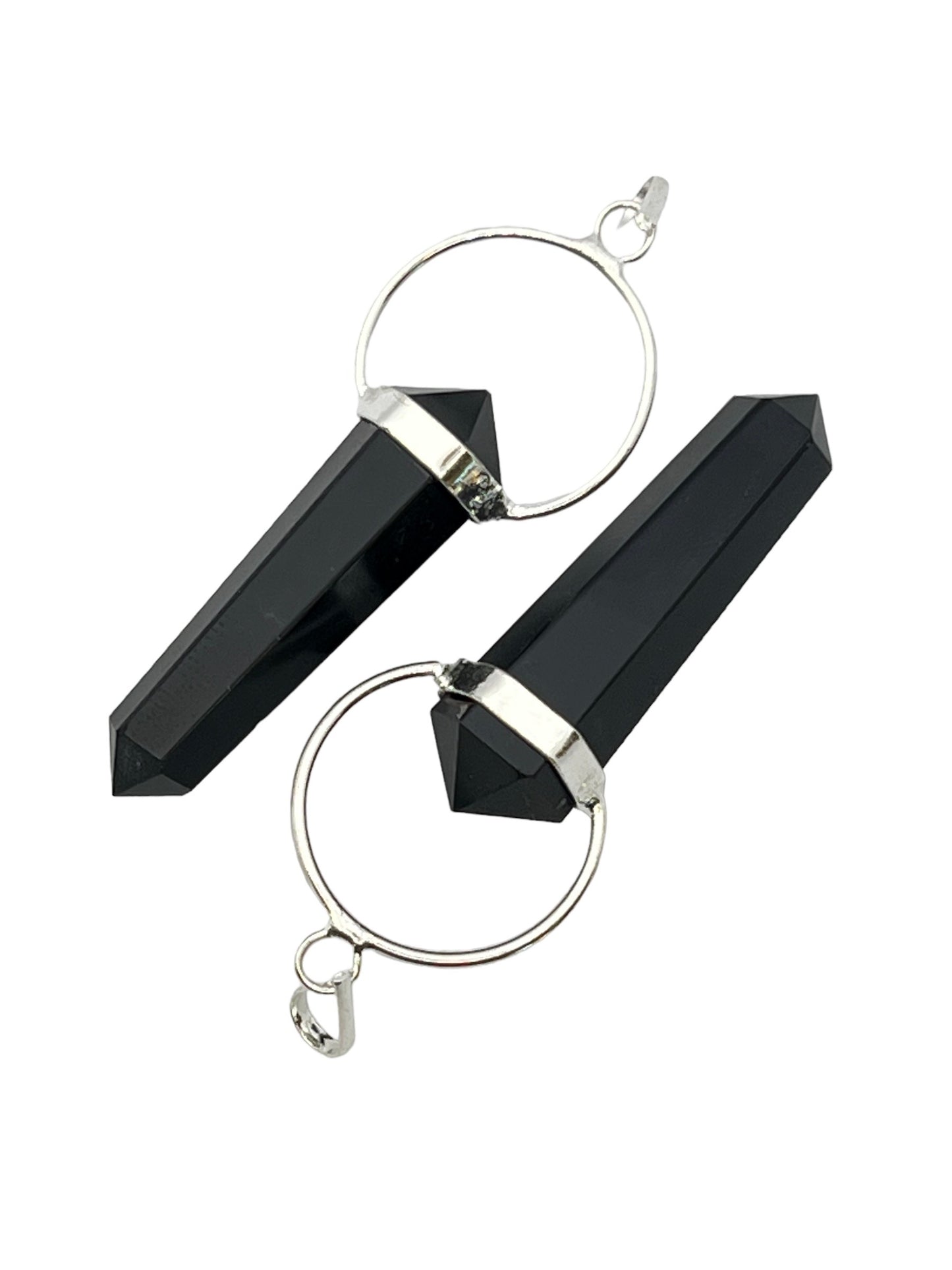 Gemstone Double Terminated Point Sloped Bow Pendant - Black Obsidian (2-Pack)