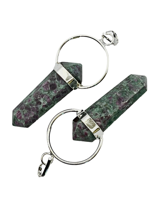 Gemstone Double Terminated Point Sloped Bow Pendant - Ruby Zoisite (2-Pack)