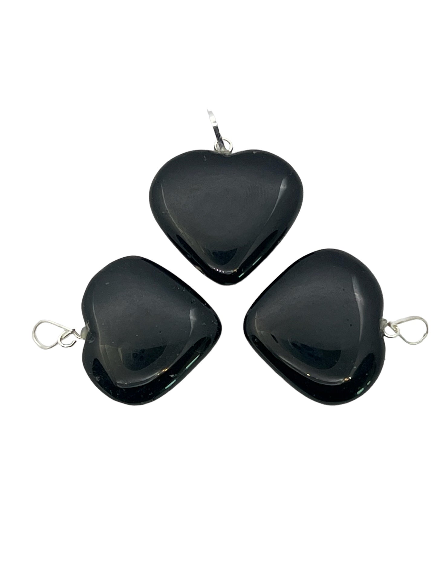 Puffy Heart-Shaped Pendant - Black Obsidian (12-Pack)